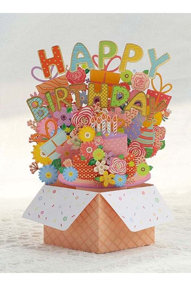 3D Box Colorful Greeting Card with Envelope Happy Birthday Card Pop Up Creative Folding Blessing Ca