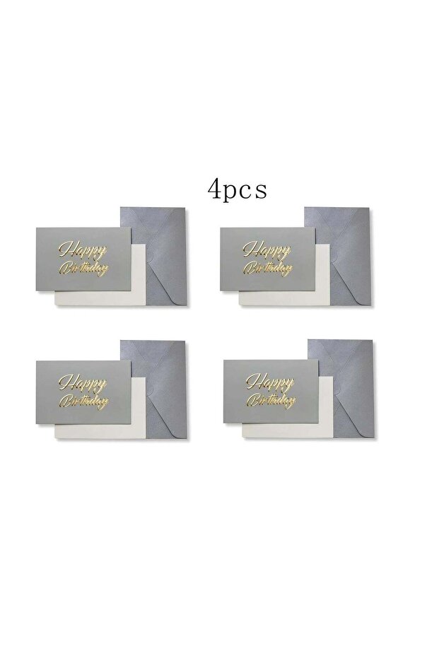 4pcs Premium Birthday Card with Gold Embossing,Luxury Gray Happy Birthday to You Card With Envelope