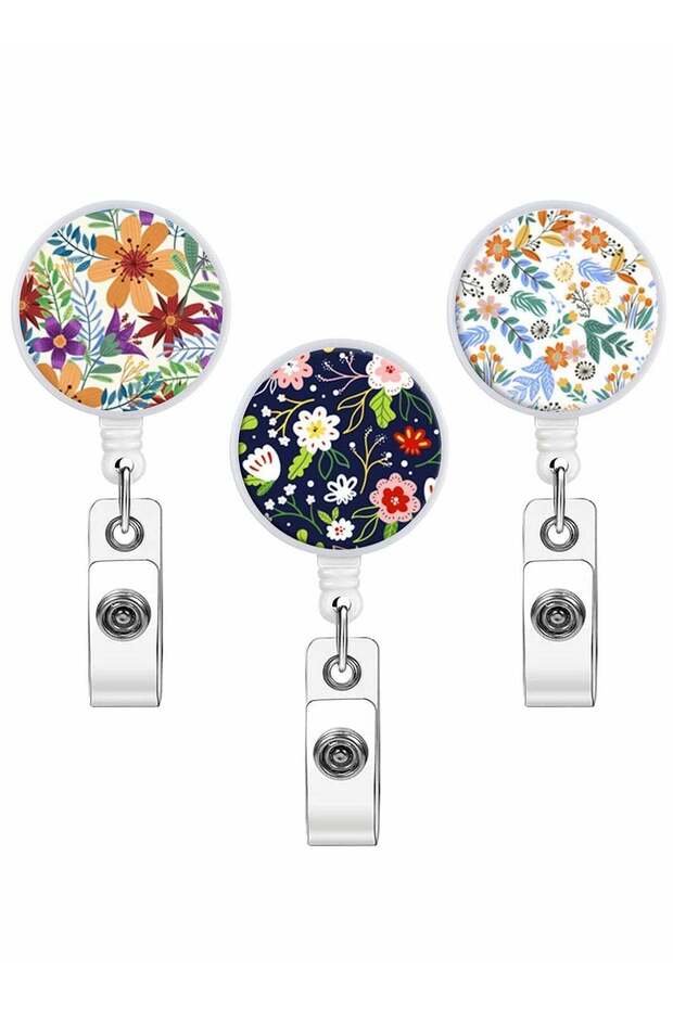 Retractable ID Badge Holder Reel with Clip, Flowers Name Badge Reels Retractable Card Holder for Of