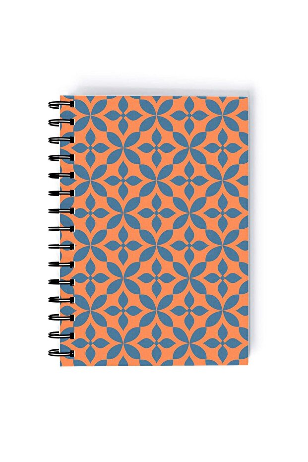 Motif Pattern Printed Spiral A5 Notebook Orange/White