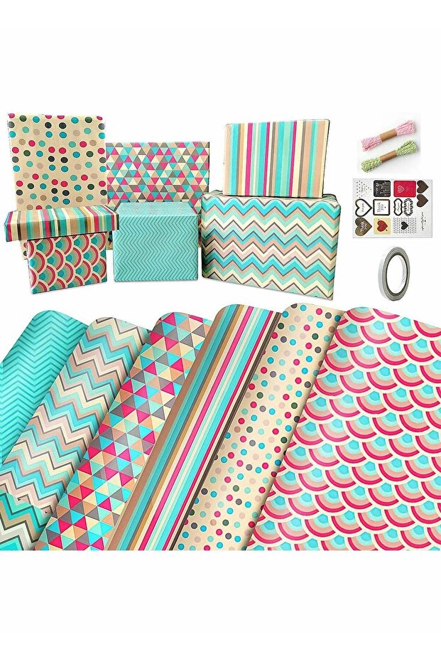 Birthday Gift Wrapping Paper Set Included 6 Pack Wrap with Ribbon, Sticker and Tape, for Birthday,