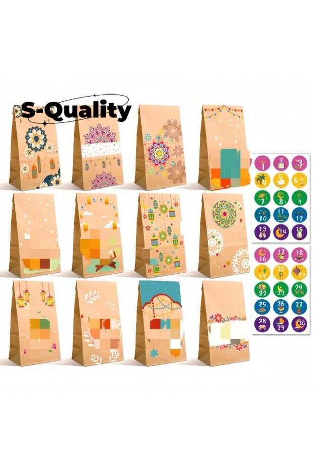 12pcs Kraft Paper Gift Bags, 12 Different Designs with Stickers, Candy & Party Favor Bags for Festi