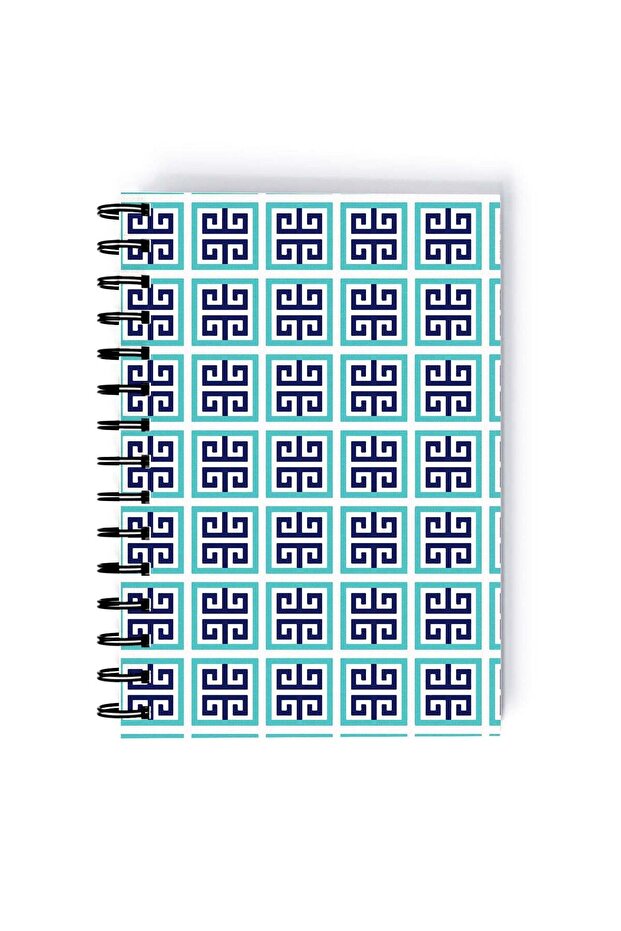 Spiral A5 Notebook Arabic Pattern Blue and Black and Red Aesthetics