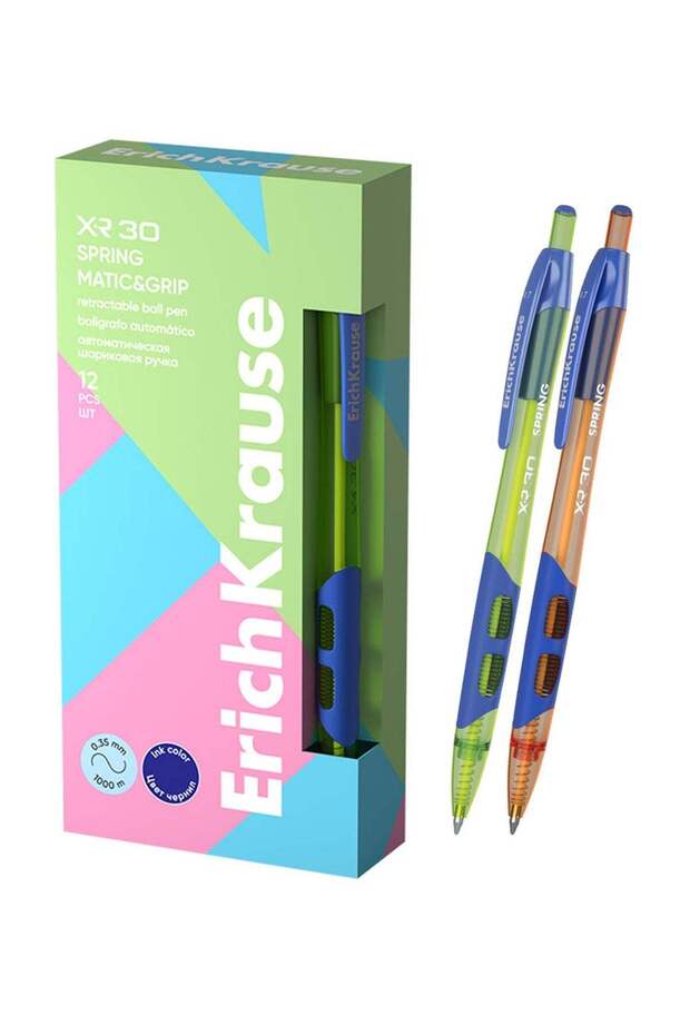 12-Piece XR-30 Retractable Ballpoint Pen 0.7mm Tip Assorted Barrel Colours Blue Ink