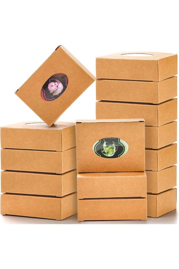 Soap Boxes for Handmade, Mini Kraft Paper Packaging with Clear Window, Bulk Soap Making Supplies, T