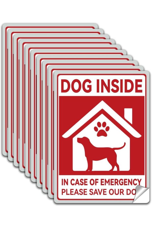 10 x Stickers "Dog Inside In Emergency. Please Save Our Dog". Stickers with Dog Motif for Indoor Us