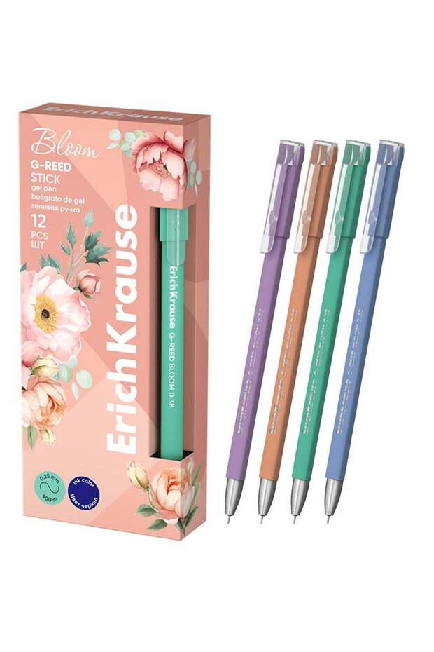 12-Piece G-Reed Bloom Gel Pen 0.38mm Tip Assorted Barrel Colours Blue Ink