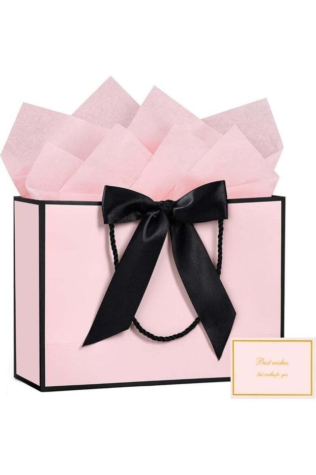 5 Pcs Large Gift Bags, Gift Bag with 1 Tissue Paper and 1 Greeting Cards, Present Bags with Handles