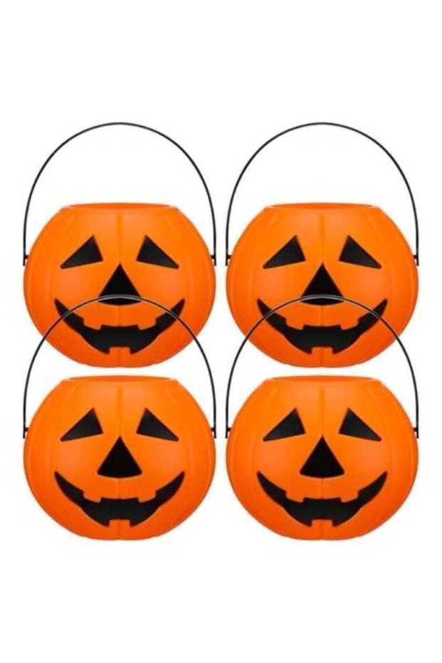 4Pcs Plastic Pumpkin Buckets, Halloween Candy Baskets