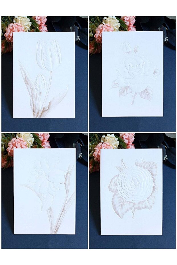 4 PCS Embossed Floral Greeting Cards with Envelopes – 4 Different Designs – Elegant Blank Cards for