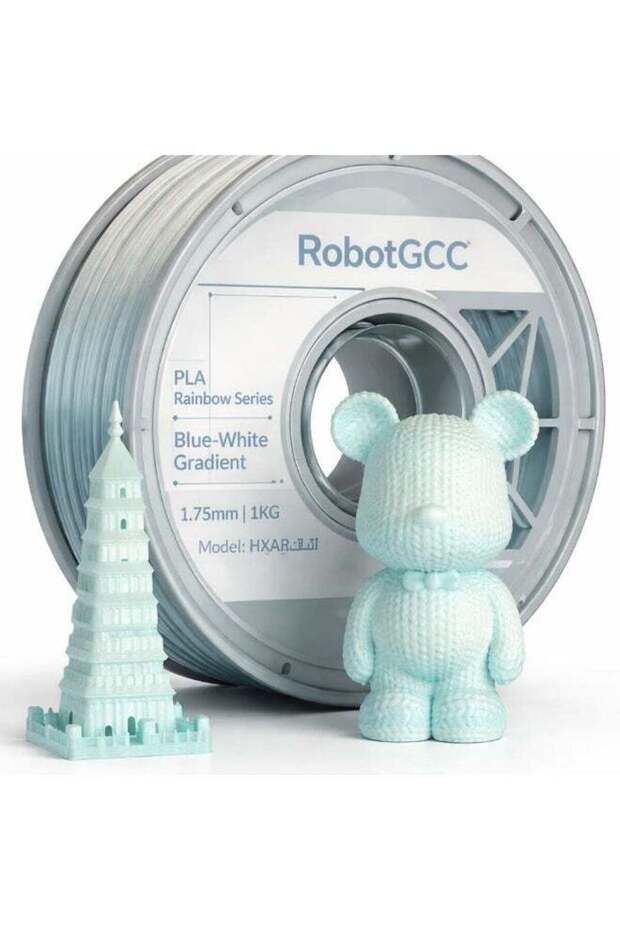 RobotGCC Blue-White Gradient Multicolor Gradient PLA 3D Printer Filament 1.75mm 1KG, Clean Blue-to-