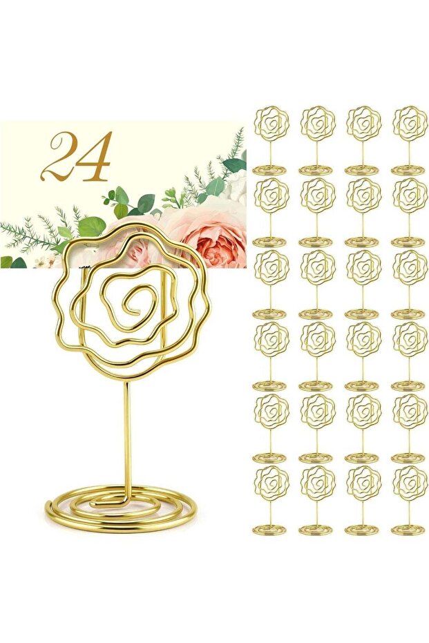 Table Number Holders, Rose-Shaped Card Holders, Metal Clips for Photos, Table Signs, and Guest List