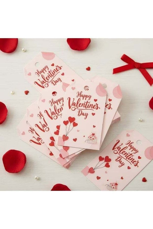 48 Valentine's Day Gift Tags with Jute Twine (Kraft/Red)