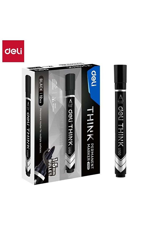 EU10020 Permanent Marker Conical Tip 1.5mm Black 12PCS/Box– Ideal for Office and Industrial Use