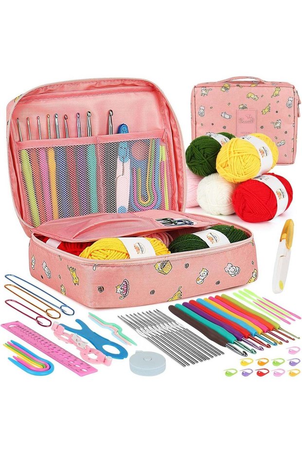 Crochet Kit for Beginners - 59-Piece Crochet Starter Kits with Yarn, Ergonomic Hooks & Storage Case