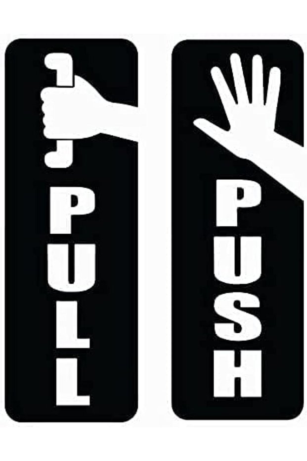 Push Pull Black, White Color Sign Sticker for Glass Doors Office Hospital Mall Business (12x5cm)