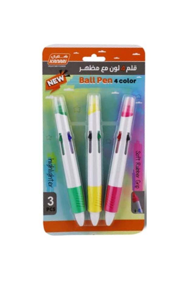 3-Piece Multicolour Pen With Highlighter Tips Multicolour