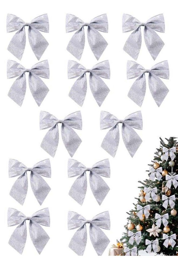 12 Pcs Silver Glitter Bows, Metallic Ribbon Bows for Decor