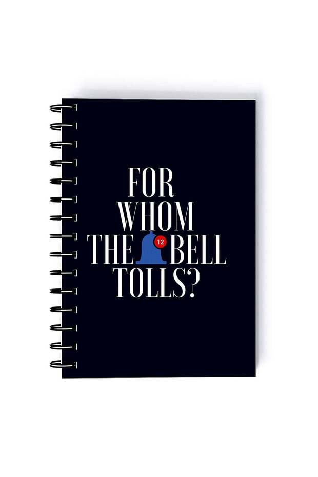 Spiral A5 Notebook Blue Aesthetics For Whom the Bell Quote Typography Art