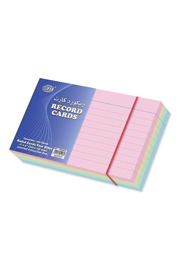 FIS Ruled Record Card Coloured 240 gsm Assorted Colour, 6 x 4 inch Pack of 100 pieces