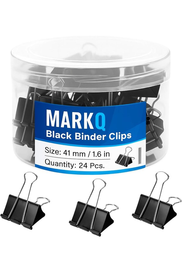 Binder Clips Metal Black | Strong Corrosion-Resistant Foldback Paper Clamps for Office, Home, Schoo