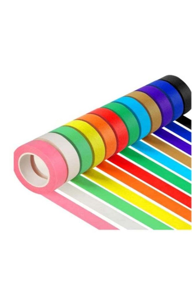 12PCS Colored Masking Tape, Kids Art Supplies Colored Tape, DIY Craft Tape, Colored Tape Rolls, Col