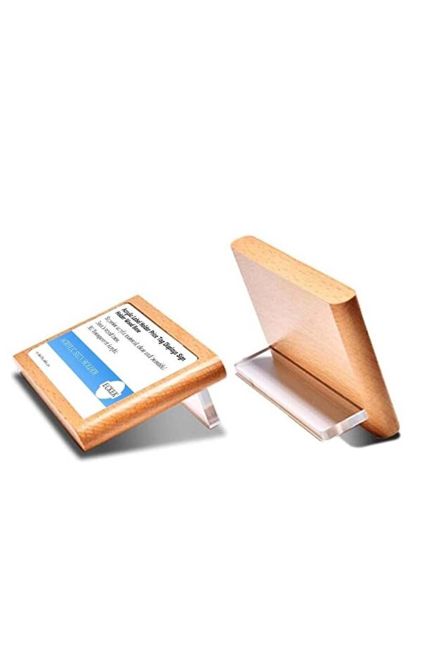 2 Pack Acrylic Label Holder Price Tag Displays Sign Holder Wood Base Table Top Sign Stand