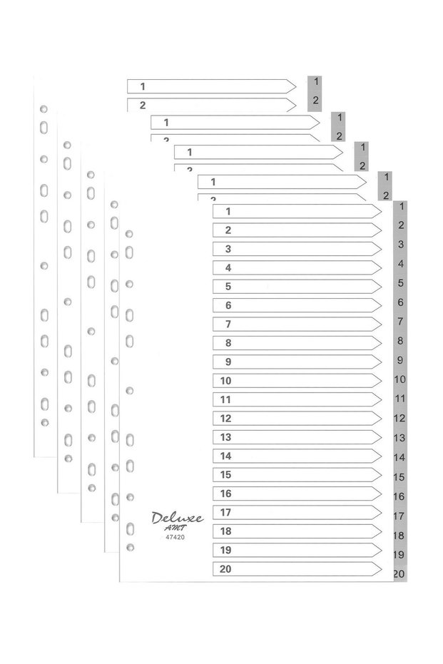 5-Pack 20 Tab Plastic Divider Grey