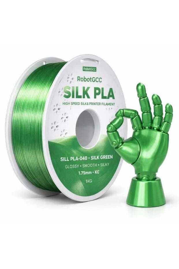 RobotGCC PLA Silk Green 3D Printer Filament, 1.75mm 1KG, Jewel-Like Green Silk Reflection, Low-Warp