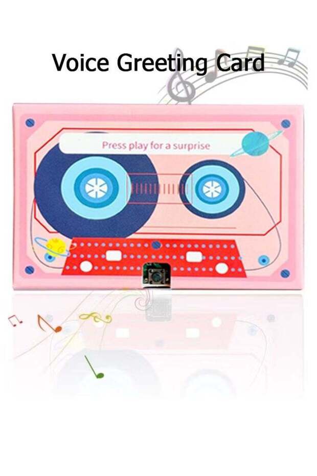 Voice Greeting Card – 60 Second Recordable Audio Card with Playback – Retro Cassette Talking Sound
