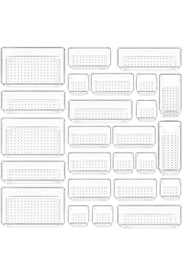 25-Piece Clear Plastic Drawer Organizers Set for Bathroom, Vanity, Makeup, Bedroom, Kitchen Gadgets