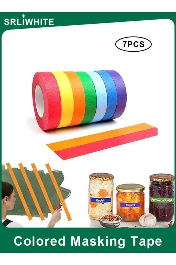 7PCS Colored Masking Tape Set, Rainbow Painter’s Tape, No Residue Paper Craft Tape for Art, DIY, La