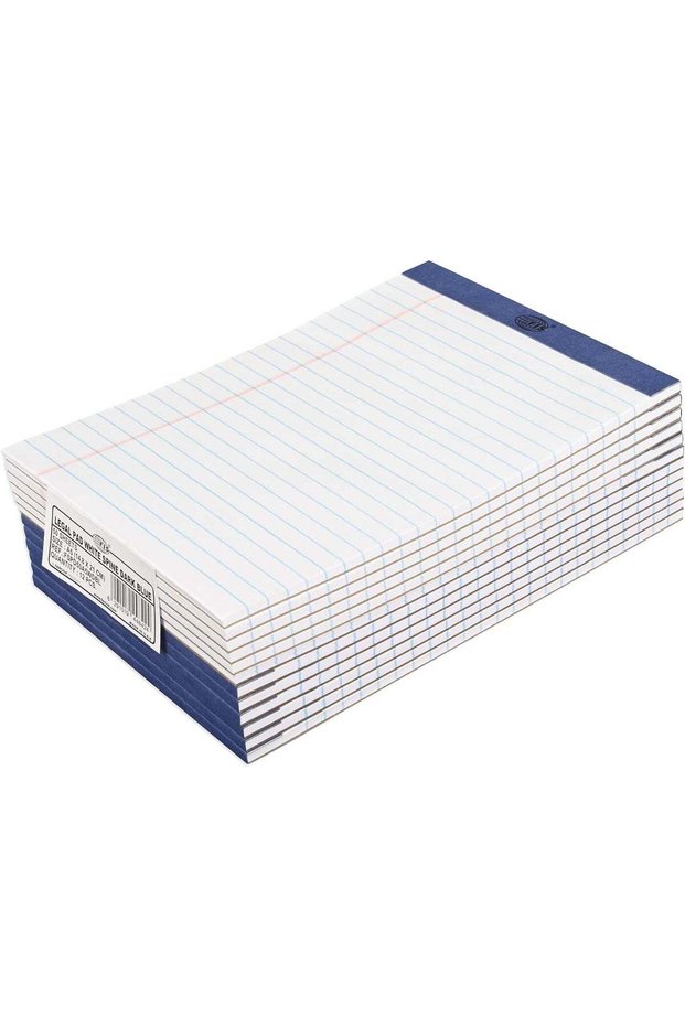 FIS® Legal Pad White, A5 Size, 50 Sheets, Single Line Ruling, Packet of 12, Dark Blue Spine