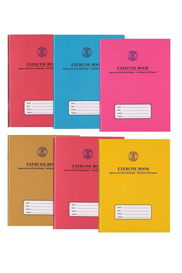 6-Piece A5 Size Exercise Notebook With 10mm Square Lined Ruling 200 Pages Assorted Covers