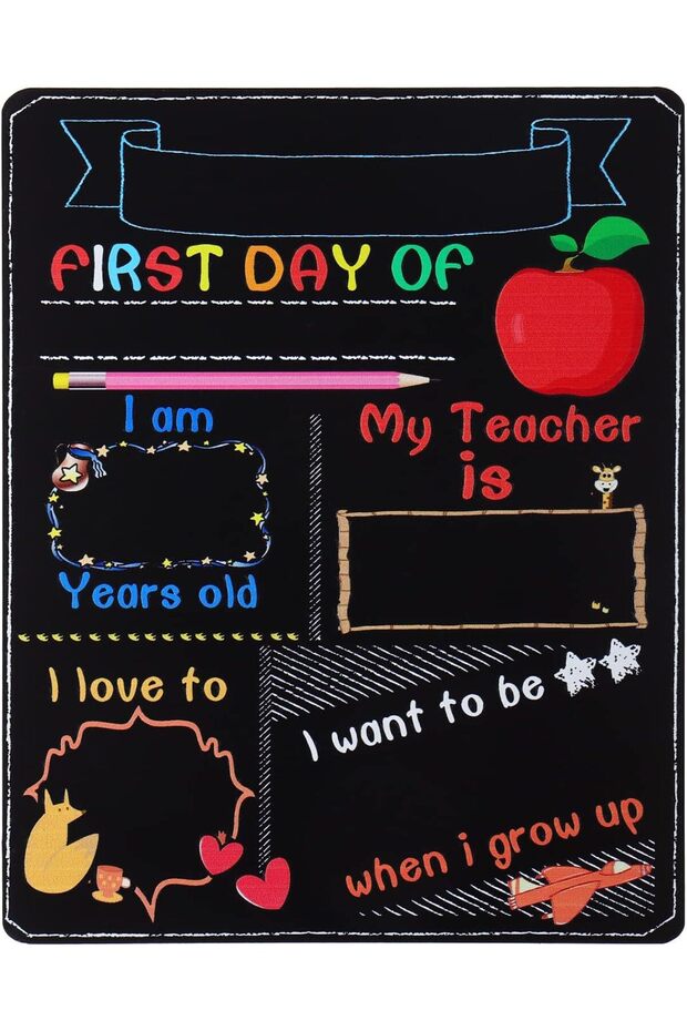 ARS® First Day of School Board - Reusable Double-Sided Milestone Photo Prop for Kids (9.8x7.8in)