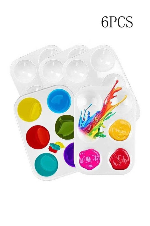 5 PCS White Plastic Paint Palette 6 Well Watercolor Palette Rectangular Paint Tray Palette Paint Ho
