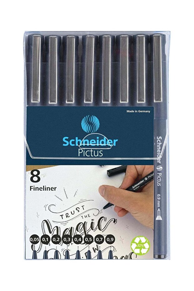 8-Piece Pictus Fineliner Black Ink