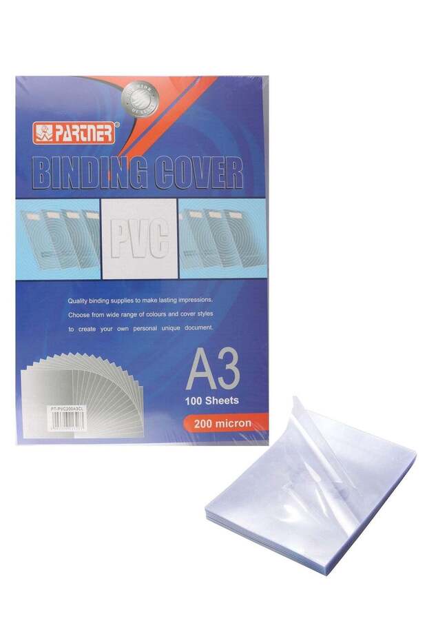 100-Piece A3 Size Clear PVC Binding Covers 200 Micron Thickness