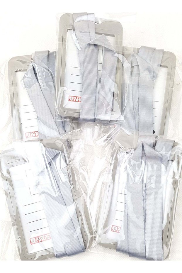 5-Piece ID Card Holder Vertical With Lanyard Grey Colour