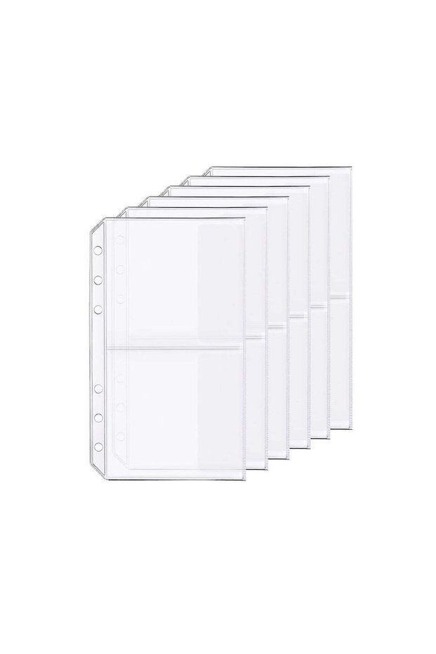 6 Pack A6 6 Holes Binder 2 Pockets Plastic Binder Folders Waterproof 6 Holes Holder for Receipt Tic