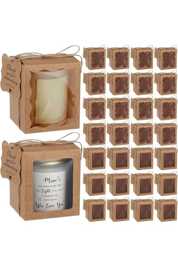 50 Set Candle Gift Boxes with Clear Window, Kraft Packaging for 4–10 oz Candles, Includes Paper Tha