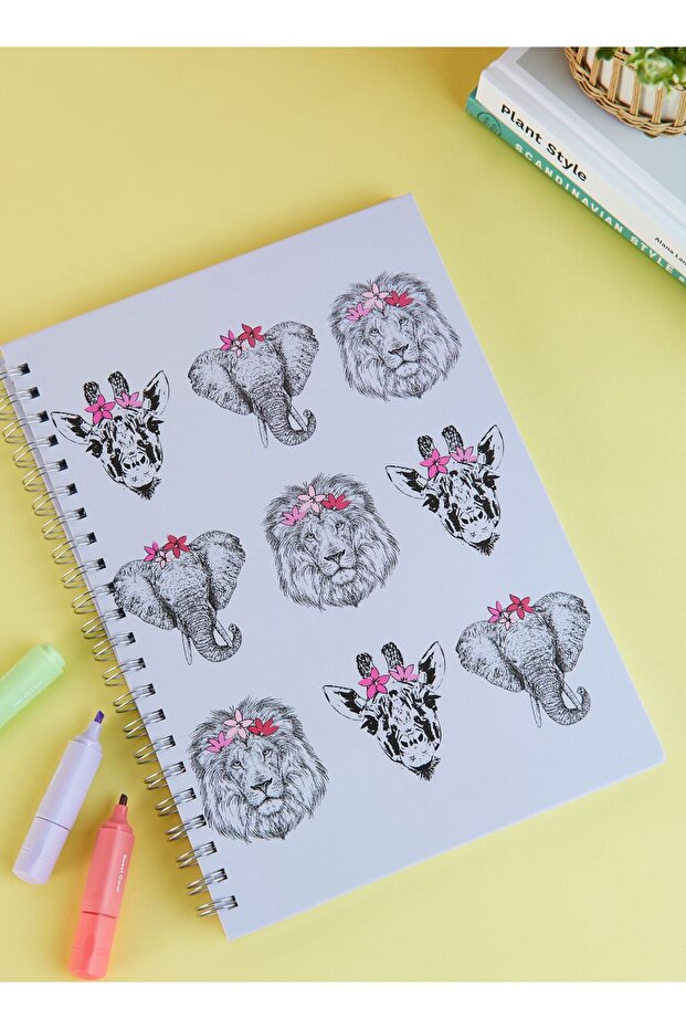 White Printed Spiral Notebook Animals