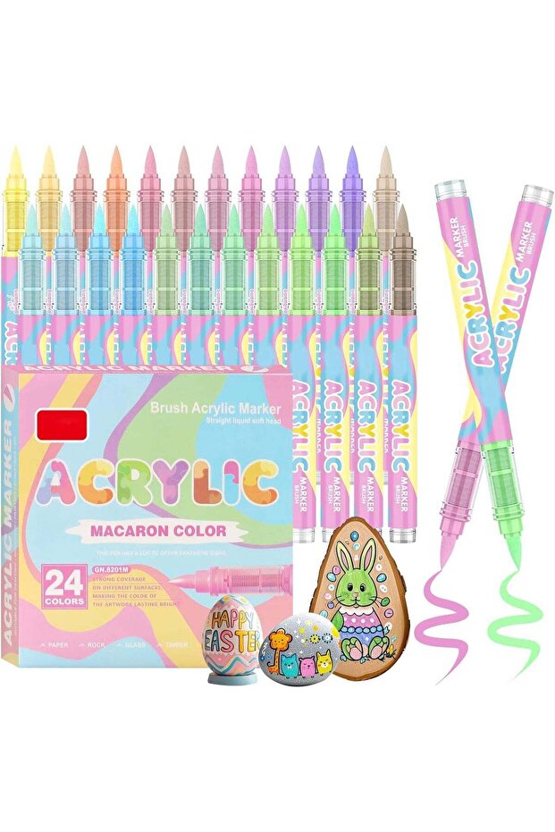 24 Pastel Colours Acrylic Paint Markers,Acrylic Paint Pens,Water-Based Acrylic Markers with Straigh