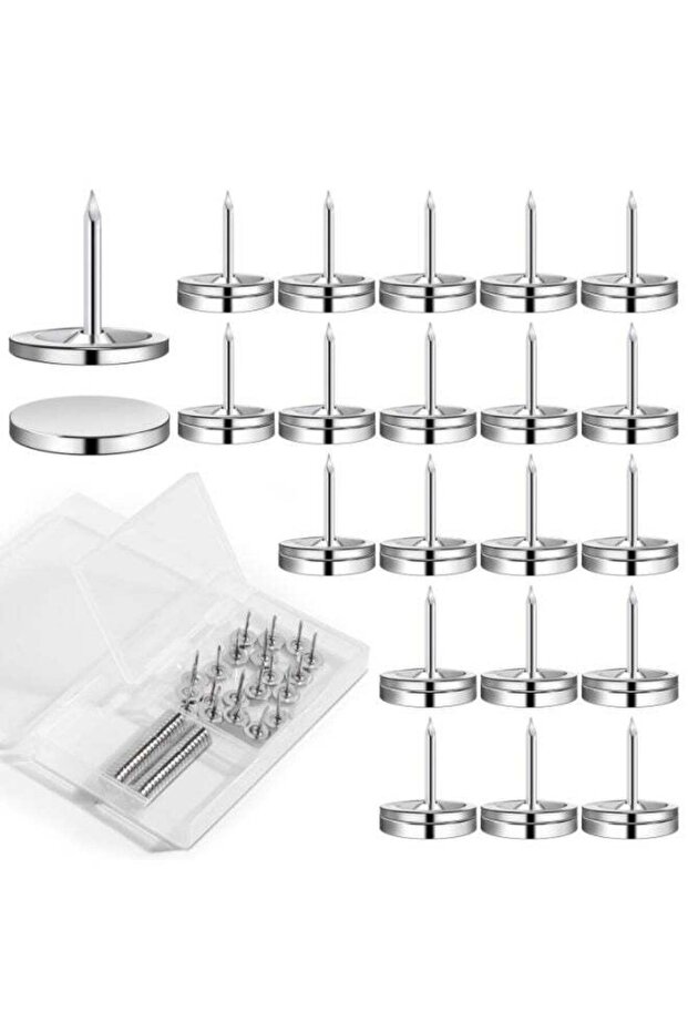 20 Pcs Magnetic Push Pins Strong Thumb Tacks for Cork Board, Map, Picture, Poster - Silver
