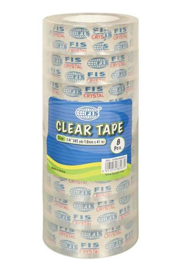 FIS Clear Tape, 3/4 Inch Wide, 45 Yards Long, Pack of 8 Rolls, Crystal Clear Crystal Clear