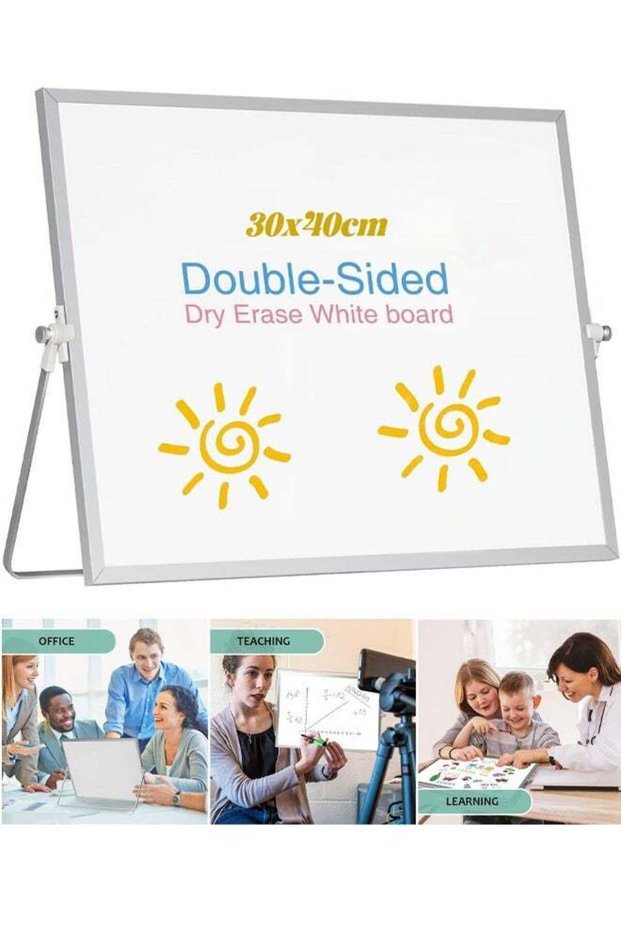 Dry Erase Magnetic White Board 30 x 40cm Double-Sided Desktop Whiteboard with Stand Portable Small