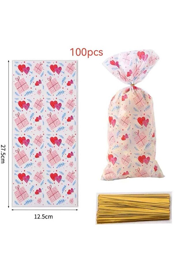 2026 Valentine's Day Romantic Gift Bags Candy Snack Packaging Bags Plastic Bags 100 Pcs