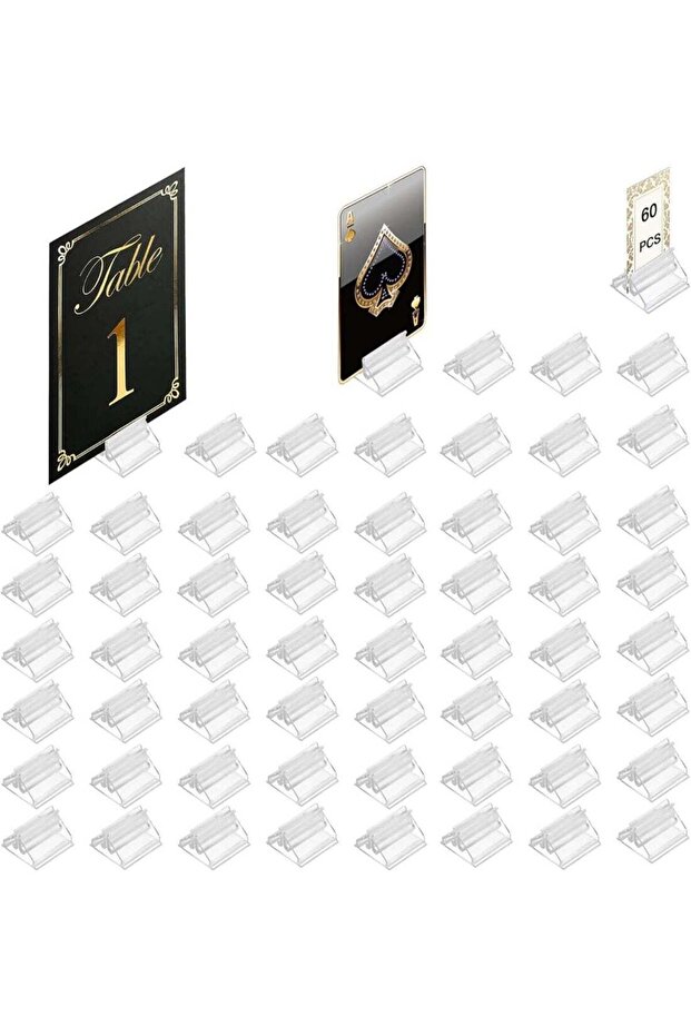 60 Pcs Small Acrylic Clear Stands Card Holders, 0.75 Inch, Display Stand Suitable For Table Numbers