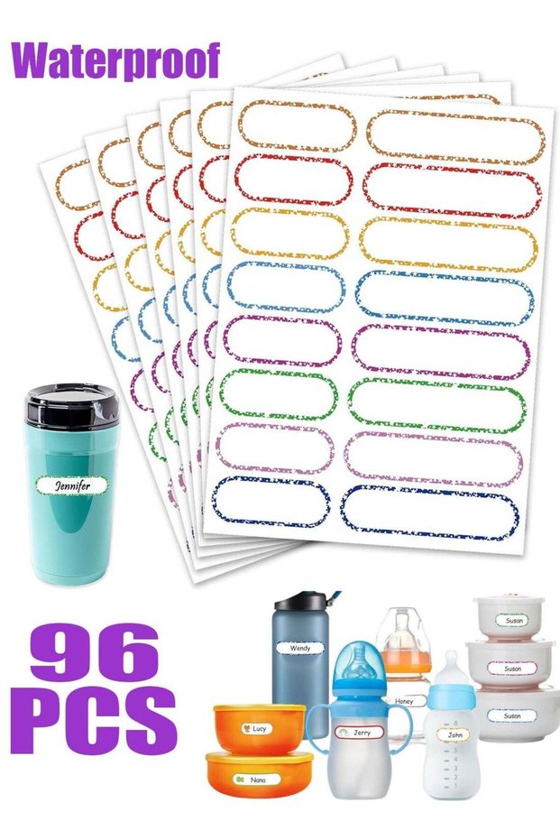 96 PCS Waterproof Bottle Labels Write On Kids Name Labels Self Laminating Self Adhesive Stickers fo