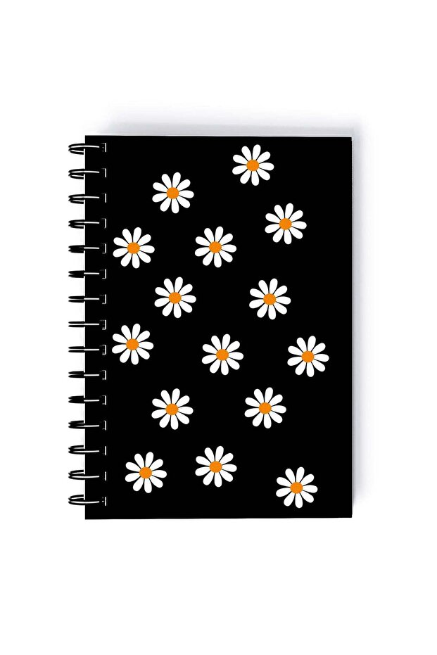Spiral A5 Notebook Pattern Daisy Black Aesthetics
